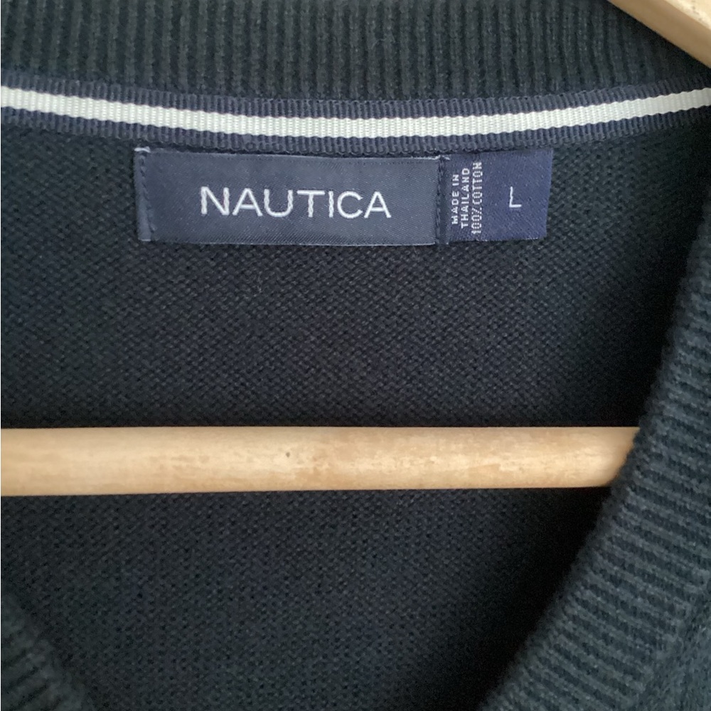 NAUTICA pullover sweater vest golf preppy Sz L navy v-neck  EUC - Picture 5 of 7